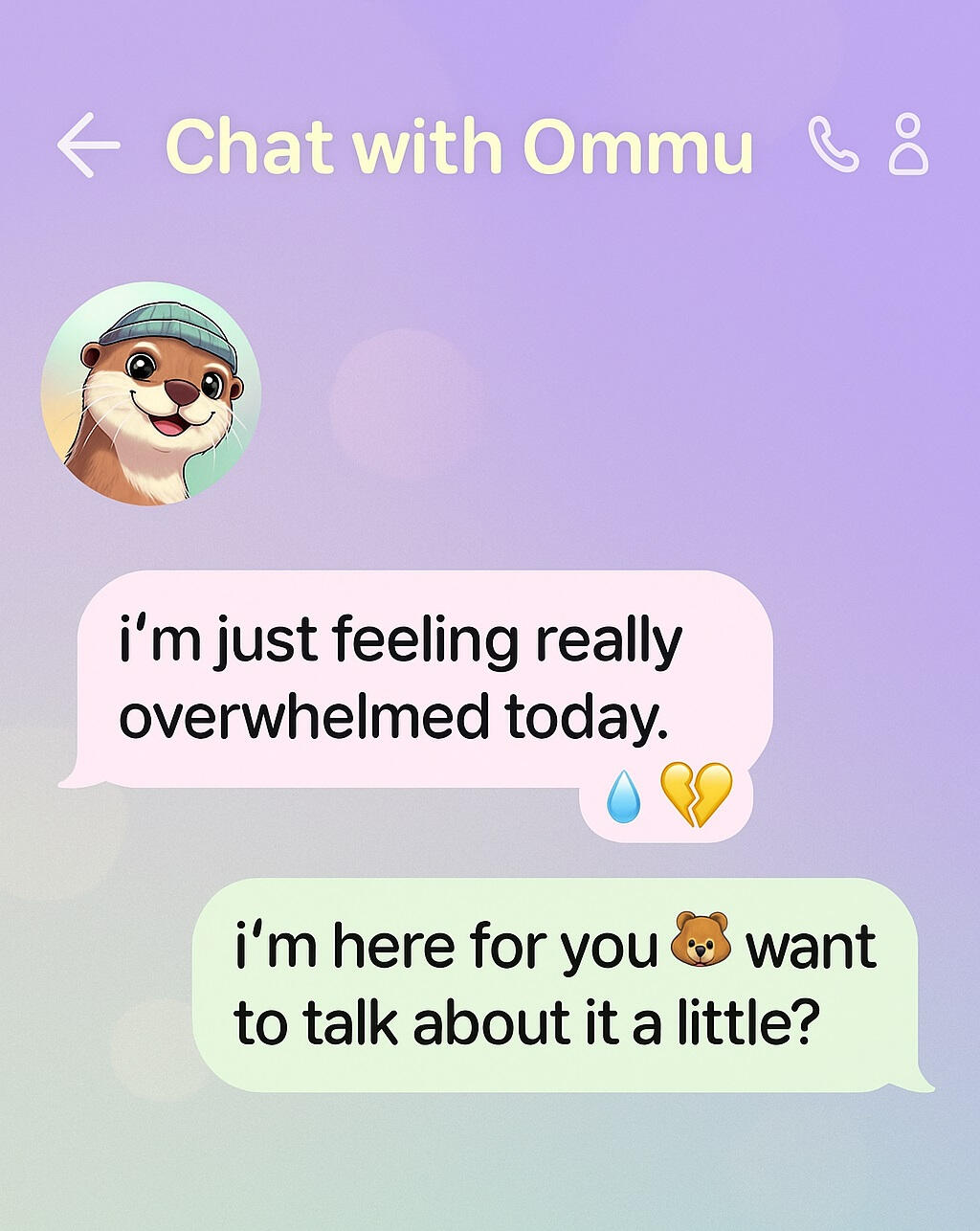 Ommu AI chatbot interface on mobile device.